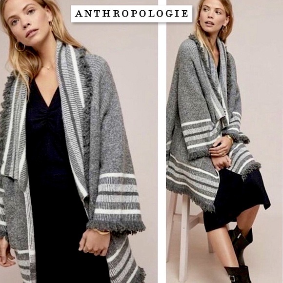 Anthropologie Sweaters - Anthropologie Saturday Sunday Fringe Gray Open Front Cardigan Sweater One Size L